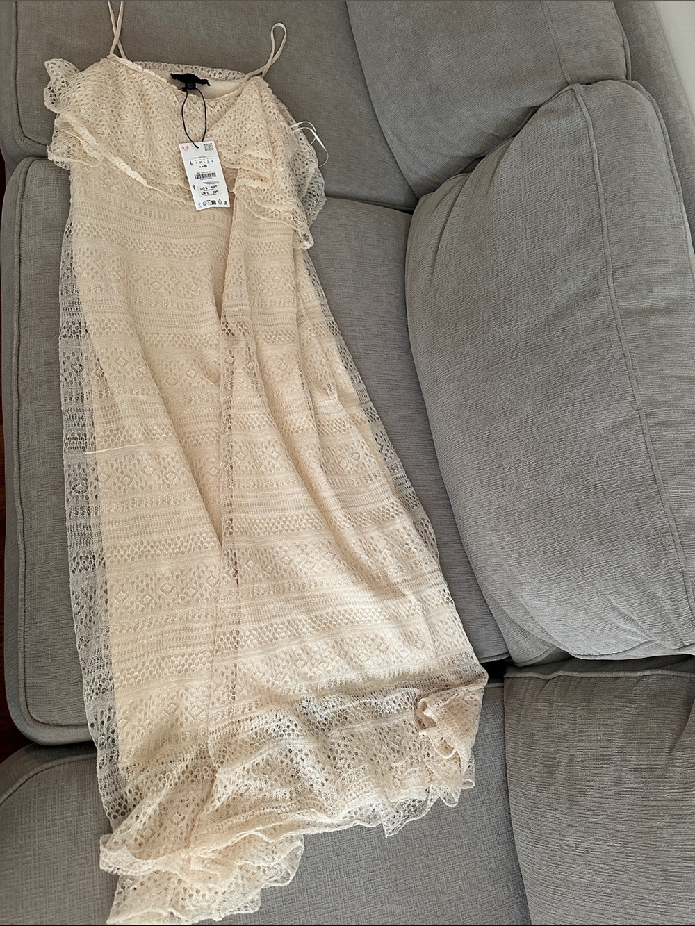 Zara Cream Lace Knit dress with Delicate Crochet L